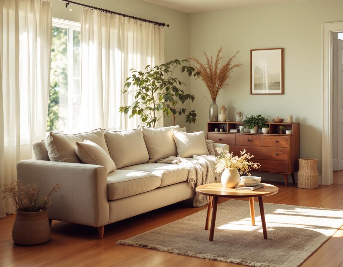 Airy, sunlit living room freshly cleaned, representing weekly Wellness Maintenance service.